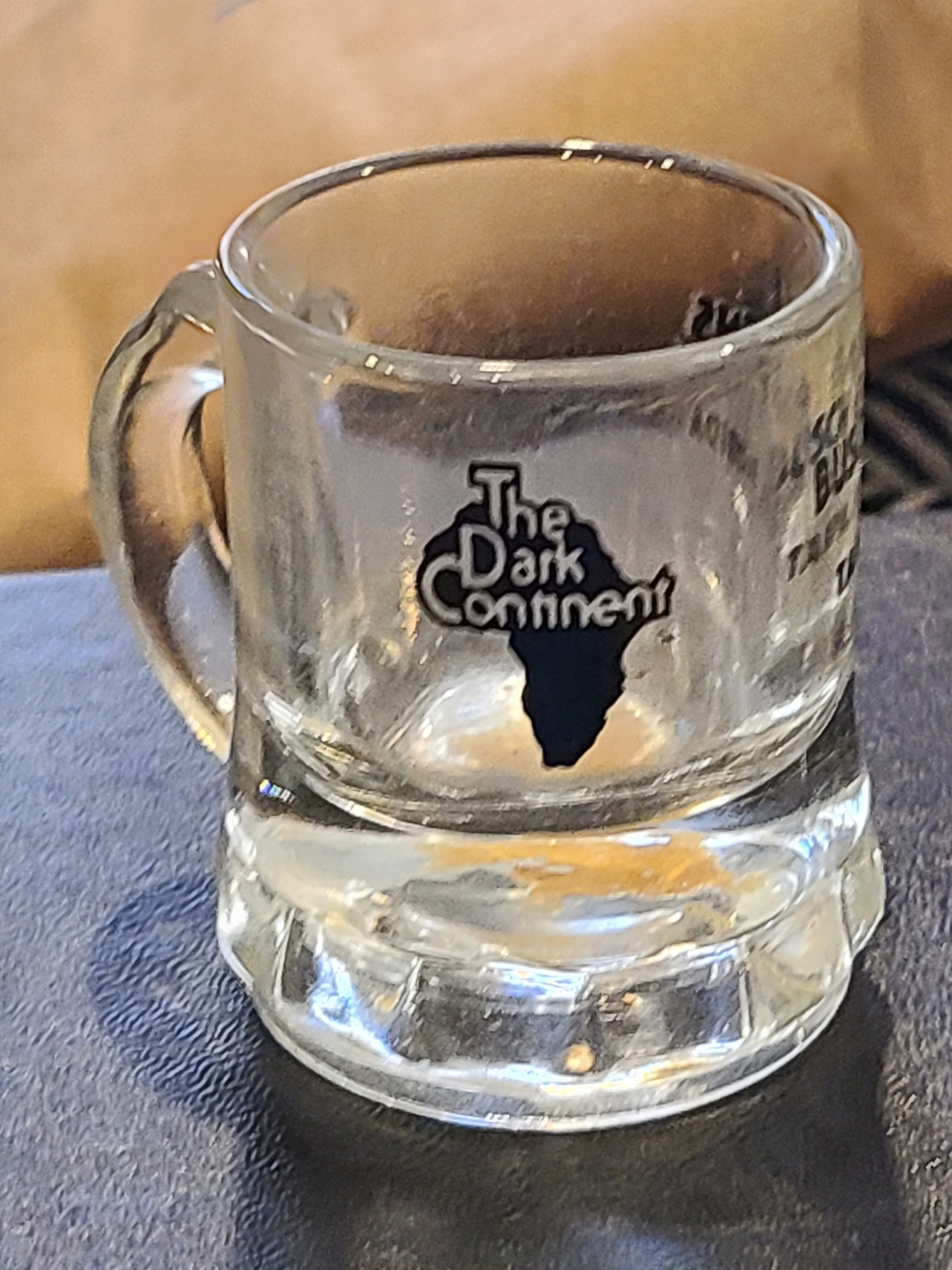 Vintage Clear Glass Shot Mug with Black Logo